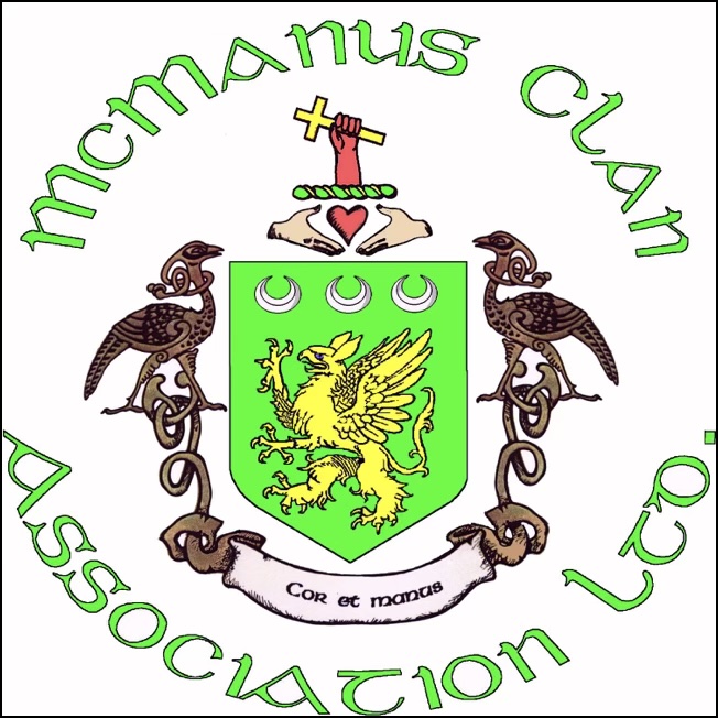 Historical McManus Clan Association Ltd. logo with a green shield and golden griffin